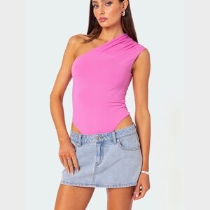 Edikted Pink One-Shoulder Bodysuit